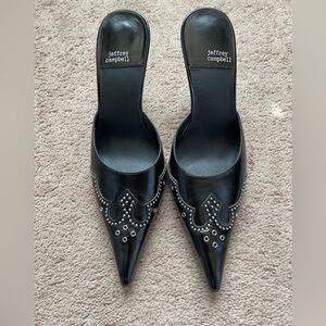 New Jeffrey Campbell Black/Silver Slide Heels 9.5